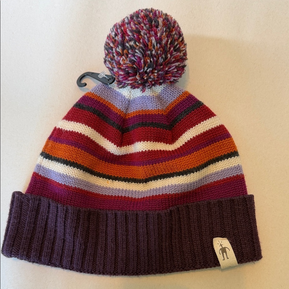NWOT Smartwool Multicolor Striped Pom Beanie Adult One Size 100% Merino Wool